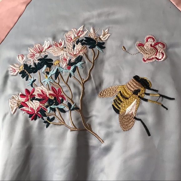 Unique Embroidered Bumblebee Satin Bomber Jacket - Picture 12 of 16